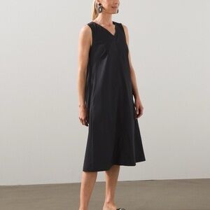Chico’s Black Sleeveless Trapeze Midi Dress Tie Back Beaded Tassels Size 16/18